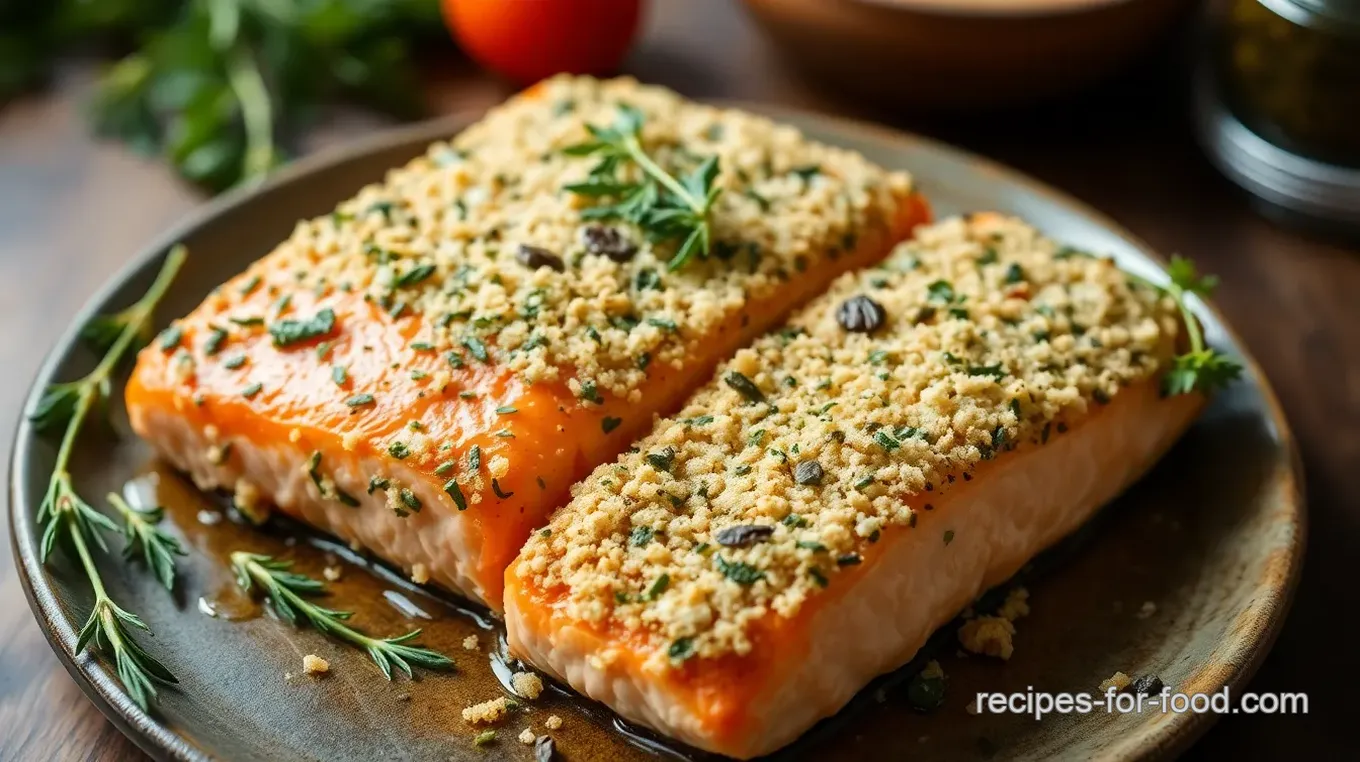 Herb-Crusted Baked Salmon with Lemon Butter Sauce