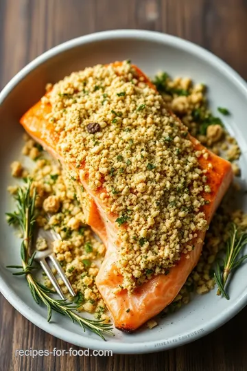 Herb-Crusted Baked Salmon with Lemon Butter Sauce presentation