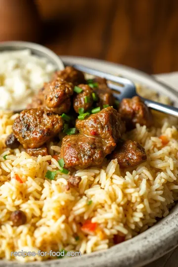 Armenian Pilaf with Spiced Lamb and Roasted Vegetables presentation