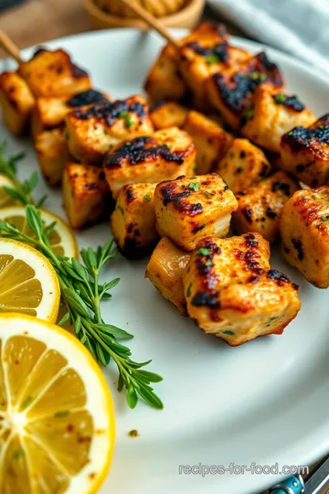 Grilled Herb-Infused Chicken Skewers with Quinoa Salad presentation