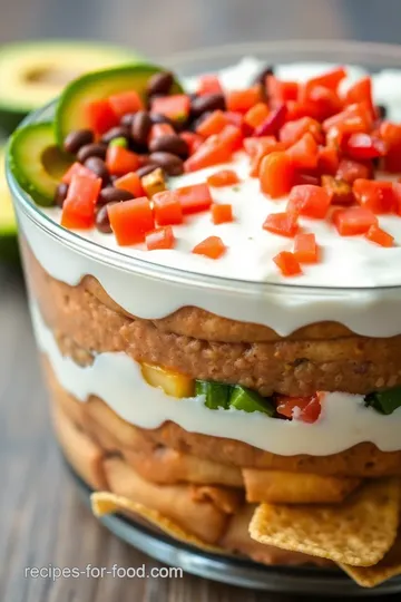 Seven Layer Dip in Trifle Dish presentation