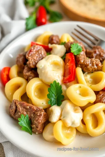 Philly Cheesesteak Tortellini presentation