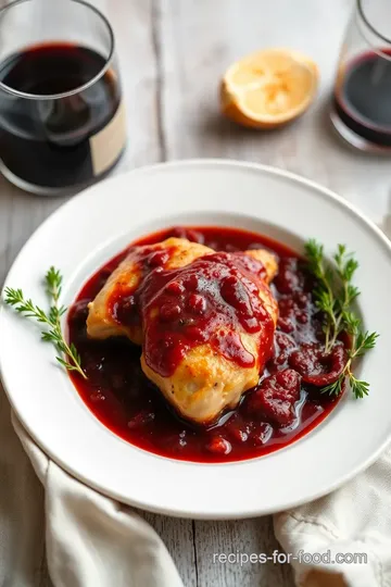 Braised Chicken with Rich Red Wine Sauce presentation