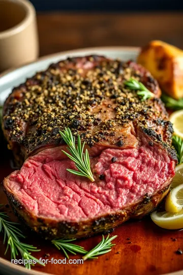 Herb-Crusted Rib Eye Round Roast presentation