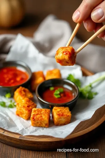 Fried Tofu Nuggets with Spicy Dipping Sauce presentation